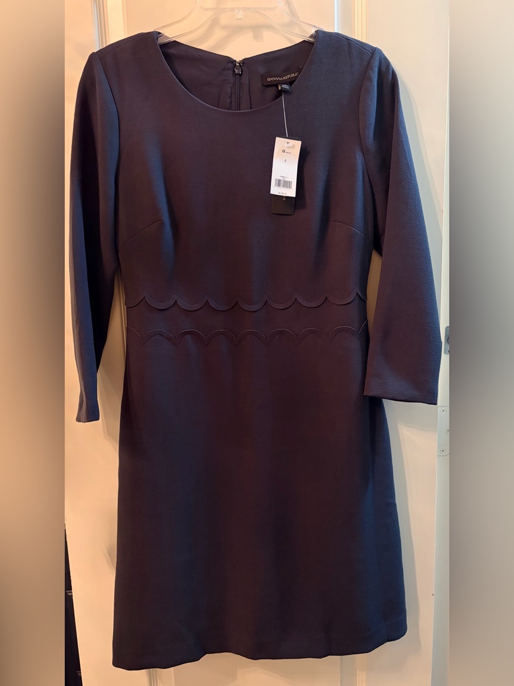 Banana Republic Deep Grey Blue Scallop Waist Sheath Dress, NWT 4